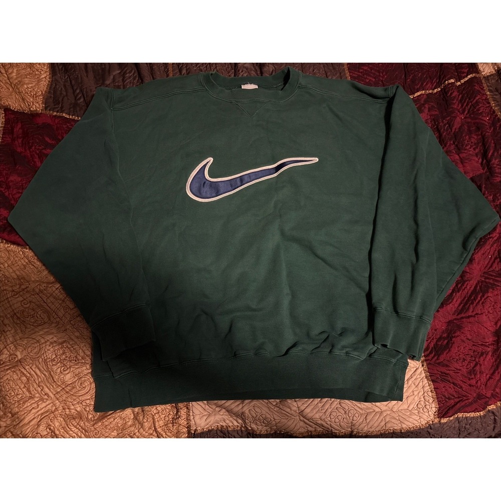 Vintage Nike Sweatshirt Green XL 90's Y2K Embroidered Swoosh, Embroidered Logo.